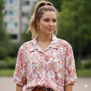 Alia Vintage 90s Retro Artsy Bohemian Paisley Eclectic Grandma Button Down Shirt